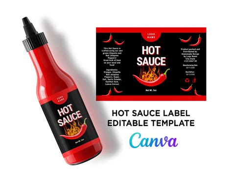 Printable Hot Sauce Label Hot Sauce Bottle Design Hot Sauce 5oz Bottle Hot Sauce Wrap Labels Hot