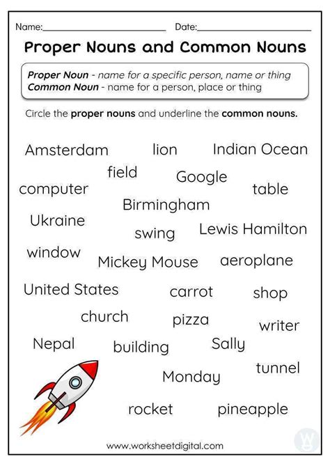 Proper Nouns And Common Nouns Worksheet Digital