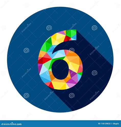 Number 6 Button With Colorful Polygon Pattern Stock Illustration