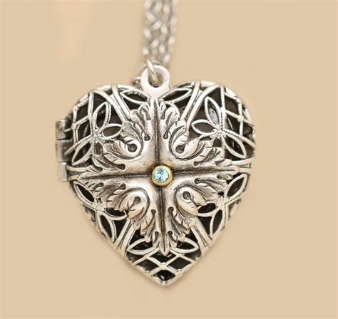 Silver Filigree Heart Necklace Heart Photo Locket Compass Etsy