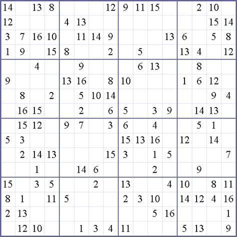 Free Printable Sudoku 16x16 Numbers Printable Word Searches