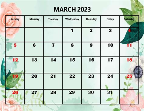 Blank March 2023 Calendar Printable Pdf Templates