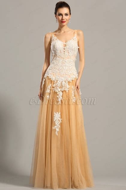 Sleeveless Beige Lace Applique Formal Dress Prom Gown 02154814