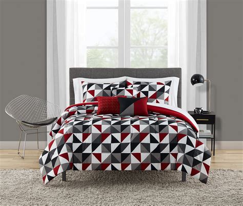 Mainstays Red Geometric 10 Piece Bed In A Bag With Sheets And 3