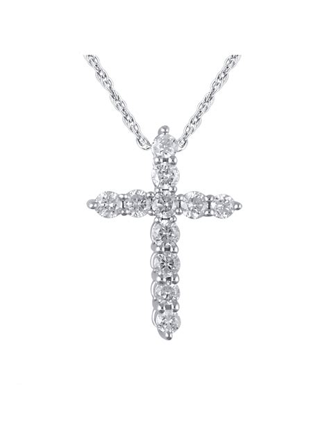 K White Gold Classic Diamond Cross Pendant Necklace With Rope