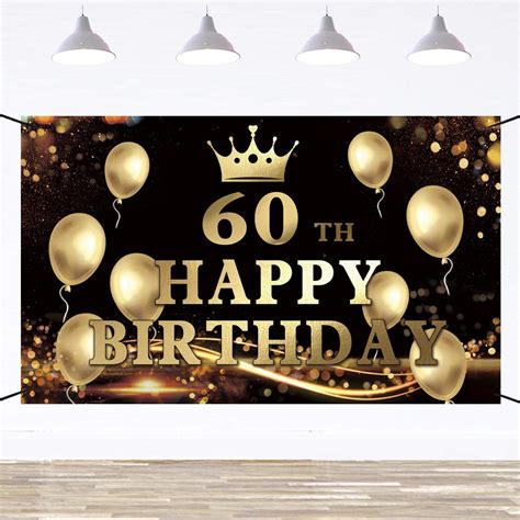 Buy Ushinemi Happy 60th Birthday Banner 60th Birthday Backdrop 60
