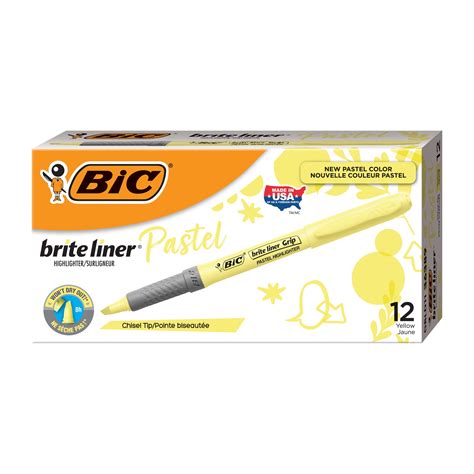 Bic Brite Liner Grip Pastel Highlighters Chisel Tip Box Of 12 Yellow