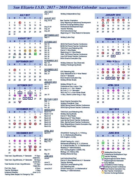 2017 2018 District Calendar San Elizario Independent School