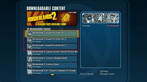 Unused Pre Order DLC 1, 2 and 3?? What is this? : Borderlands2