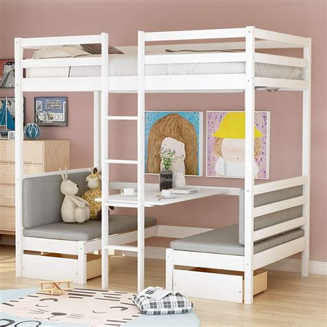Merax Twin Loft Bed With Desk Futon Bunk Bed With Desk And Storage Drawers