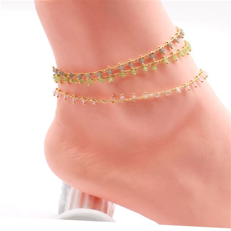 Gemstone Beads Anklet 14k Real Gold Plated Handmade Anklet Etsy