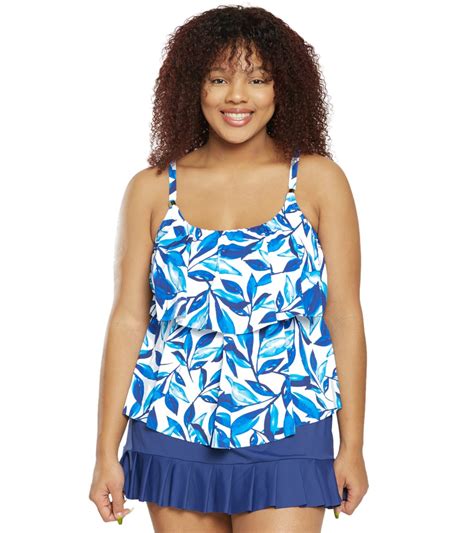 24th and ocean plus size laila leaf tiered tankini top at free shipping