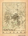 Huntsville Alabama City Map Print Poster Antique Vintage Aged | Etsy