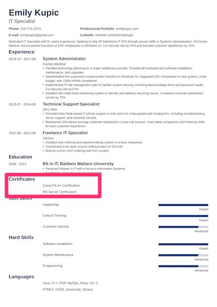 How To List Certifications On A Resume With 21 Examples Fairygodboss