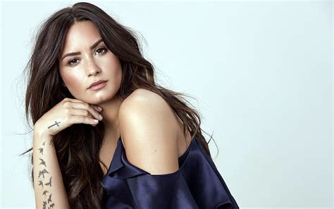 Demi Lovato American Singer Portrait Tattoo On Hand Blue Dress Beautiful Women Hd Wallpaper