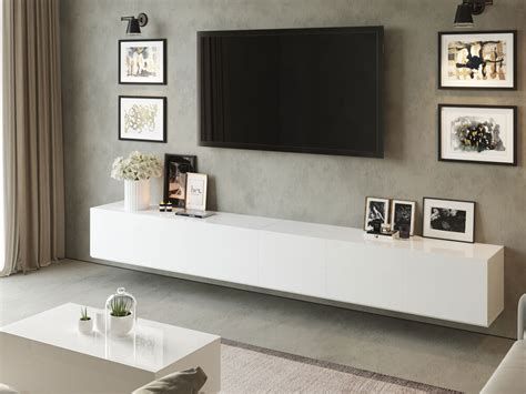 36m White Floating Tv Unit 360cm Wall Mounted Wall Mounted