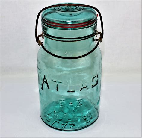 Antique Glass Jar Quart Size Jar Blue Canning Jar Antique Farm