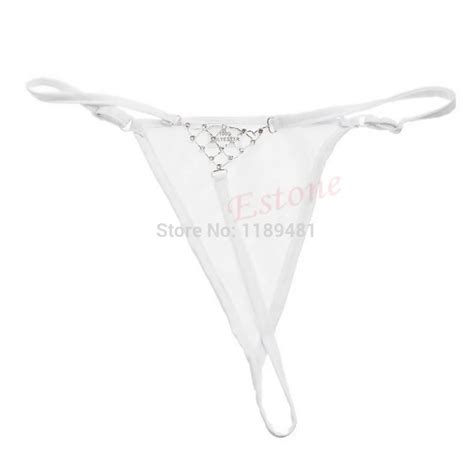 Sexy White Women Underwear Rhinestone Briefs G String Erotic Thong T