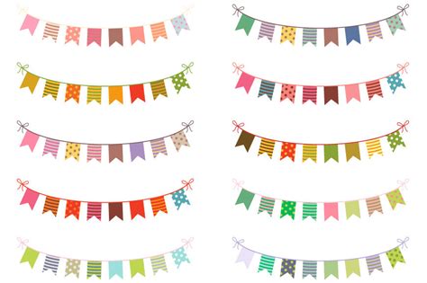 Cute Colorful Bunting Clipart Set Birthday Banner Flags