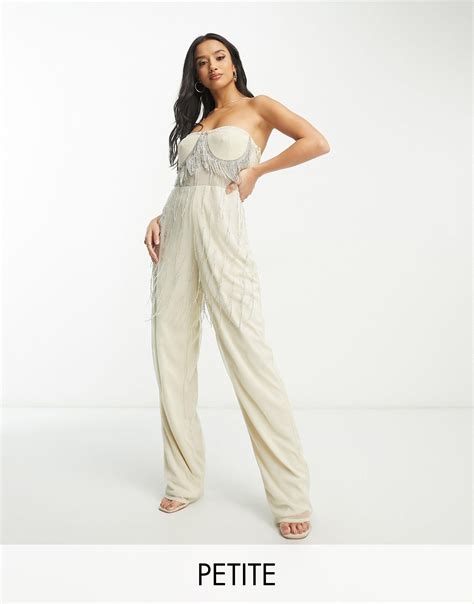 Lace And Beads Exclusive Dripping Crystal Sheer Jumpsuit In White Lyst