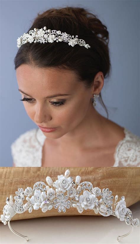 Rose And Pearl Flower Tiara Wedding Headpiece Wedding Wedding Crown