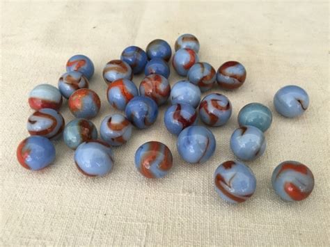 Vintage Glass Marbles Blue And Red Marble Lot By Rockyourbottles