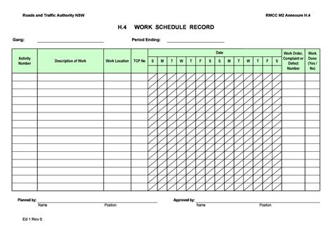 Employee Schedule Chart