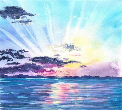 Suunset And Sunrise Watercolor Sketch Watercolor Sunrise Sunrise