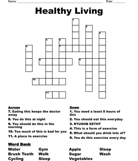 Healthy Living Crossword Wordmint