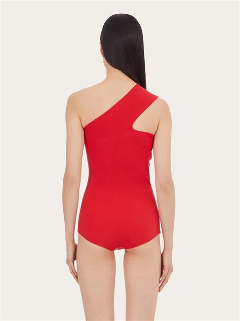 One Shoulder Bathing Suit Red Beachwear Womens Ferragamo Gb