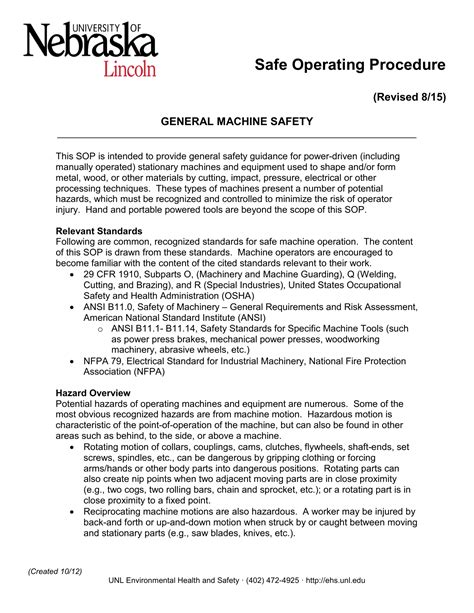 Safe Operating Procedure Revised 815 General Machine Safety