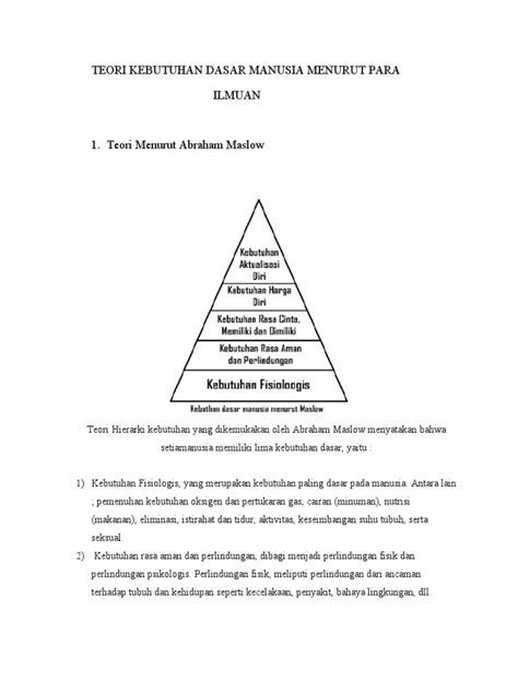 Teori Kebutuhan Dasar Manusia Menurut Para Pdf