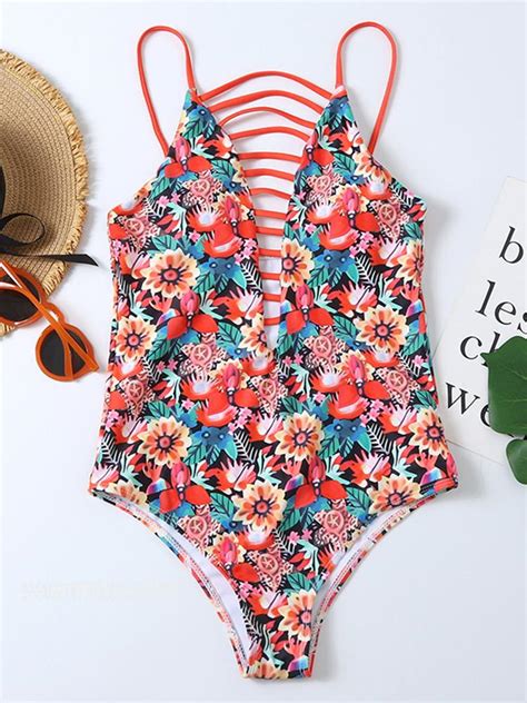 printed strappy one piece swimsuit funnyne