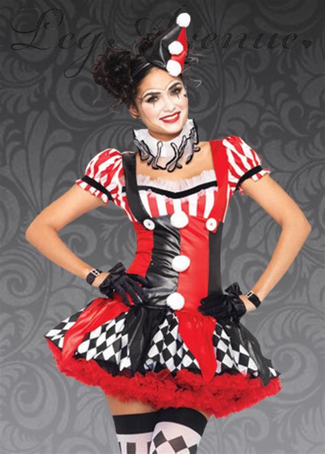 womens harlequin clown adult fancy dress halloween costume leg avenue red black ebay