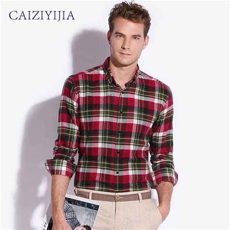 British Style Flannel Men Plaid Shirt Casual Slim Fit Famous Brand Long