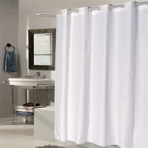 Ez On White Check Fabric 70x75 Hookless Shower Curtain