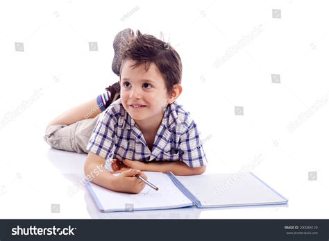 Schoolboy Drawing Pencil Isolated On White Stock Photo 200084129