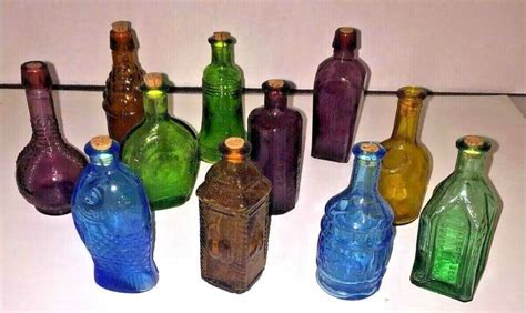 11 Vintage Miniature Various Colored Glass Antique Reproduction Bottles Corked Sold At 11 99