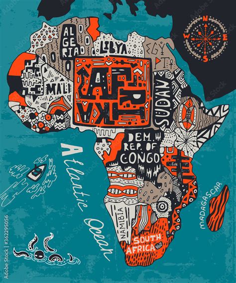 Illustrated Map Of Africa Decorative Ornamental Poster With African