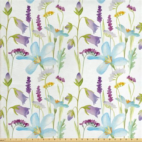 Watercolour Fabric By The Yard Aquarelle Style Lavender Lily Iris