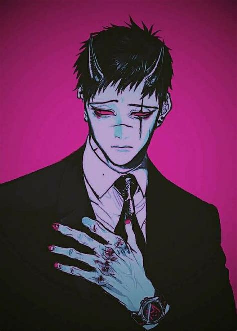 Cool Aesthetic Black Hair Anime Demon Boy Rings Art