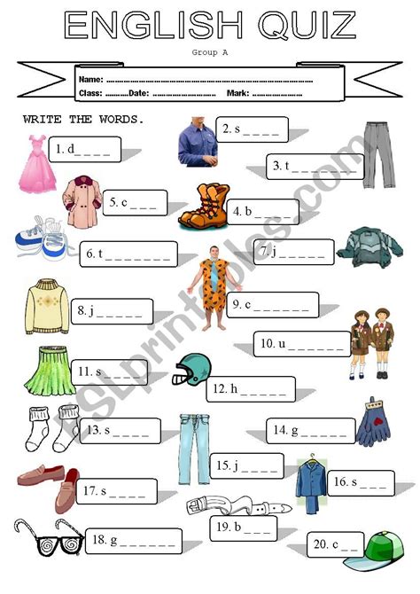 Quiz On Clothes Esl Worksheet By Marios