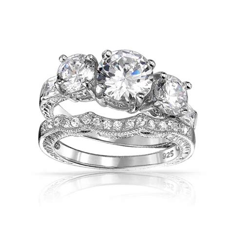 With endless combinations and possibilities, sylvie is the best choice to create your custom three stone ring with any side stones you can imagine. 3 CT Solitaire 3 Stone CZ Engagement Wedding Ring 925 ...