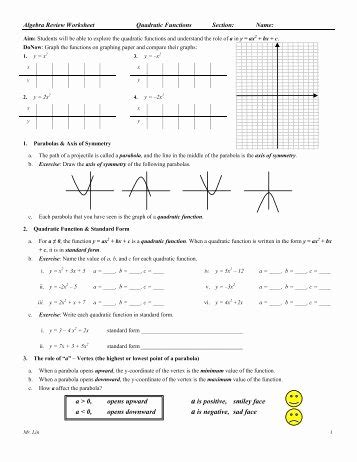 50 Graphing Quadratics Review Worksheet