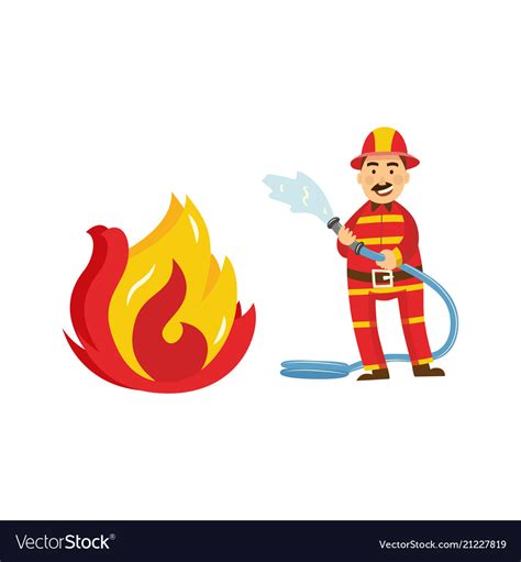 Fireman In Protection Uniform Fight Fire Vector Image