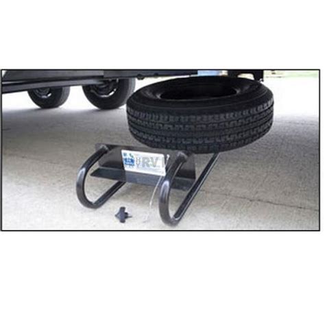 In case the jack fails, the wheel will catch it. BAL RV Hide-A-Spare Tire Carrier - 28218B | HighSkyRvParts.com