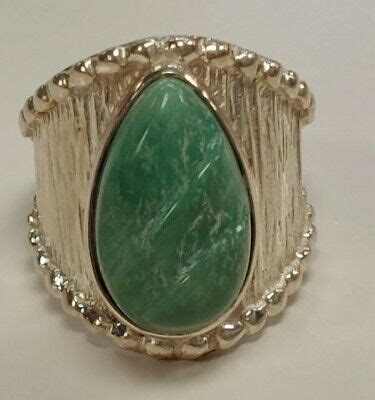 STERLING SILVER DTR JAY KING SIGNED CARVED GREEN TURQUOISE RING SIZE 6