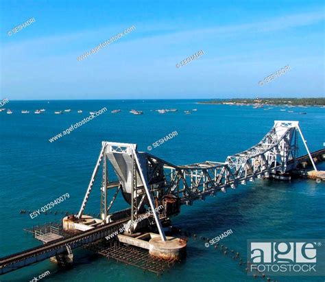 The Pamban Bridge On The Palk Strait Which Connects The Town Of