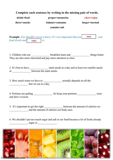 We help your children build good study habits and excel in school. healthy diet vocabulary - Interactive worksheet