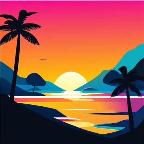 Premium Vector Gradient Beach Sunset Landscape